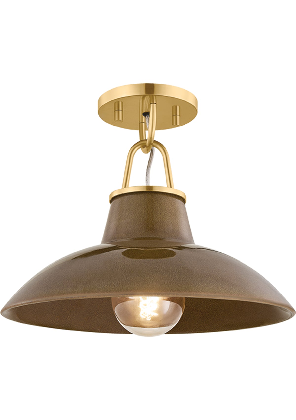 Pottersville Flush Mount – Aged Brass / Ceramic Umber Crackle, 12.5" W