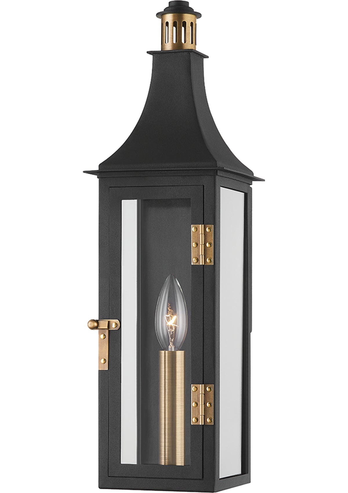Wes Exterior Wall Sconce – Patina Brass / Texture Black, 5.5" W