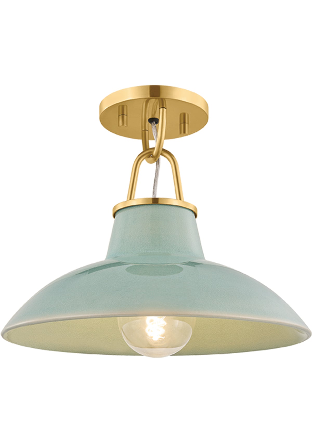 Pottersville Flush Mount – Aged Brass / Ceramic Moss Crackle, 12.5" W