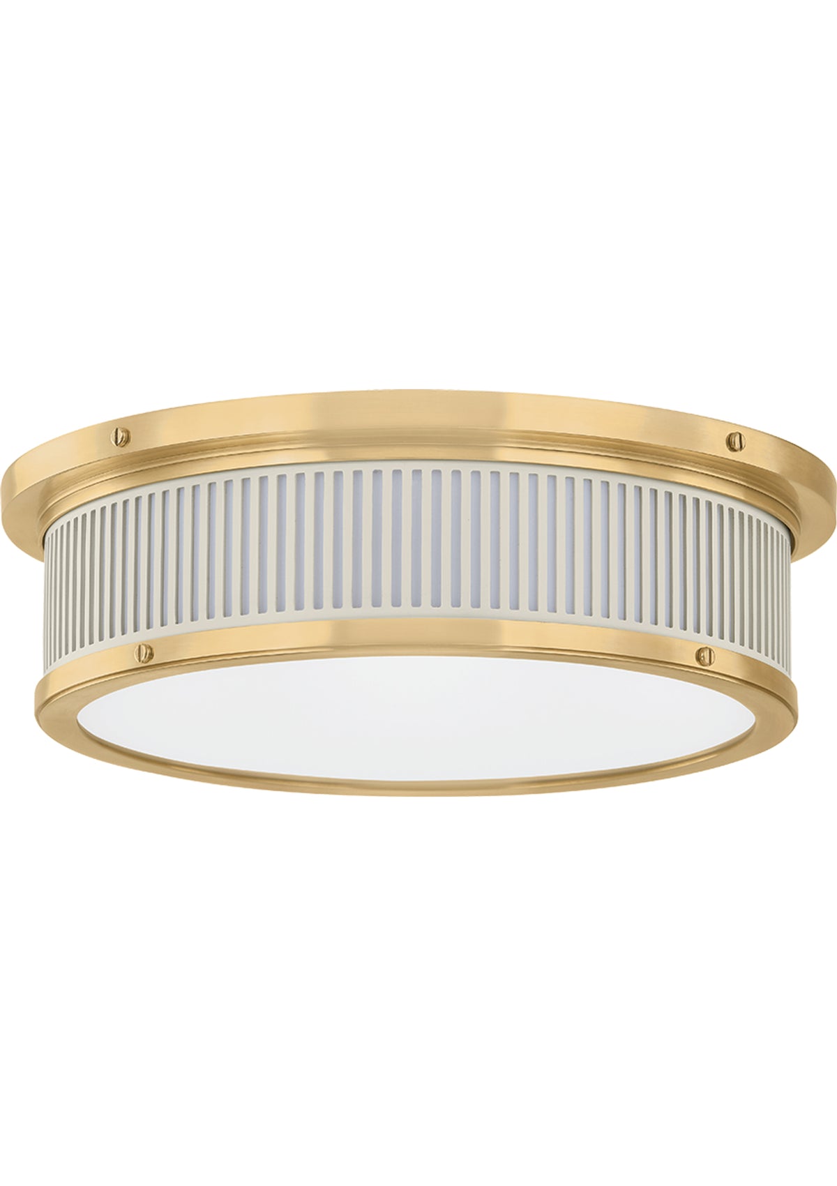 Ashdown Flush Mount – Aged Brass / Off-White, 14" W