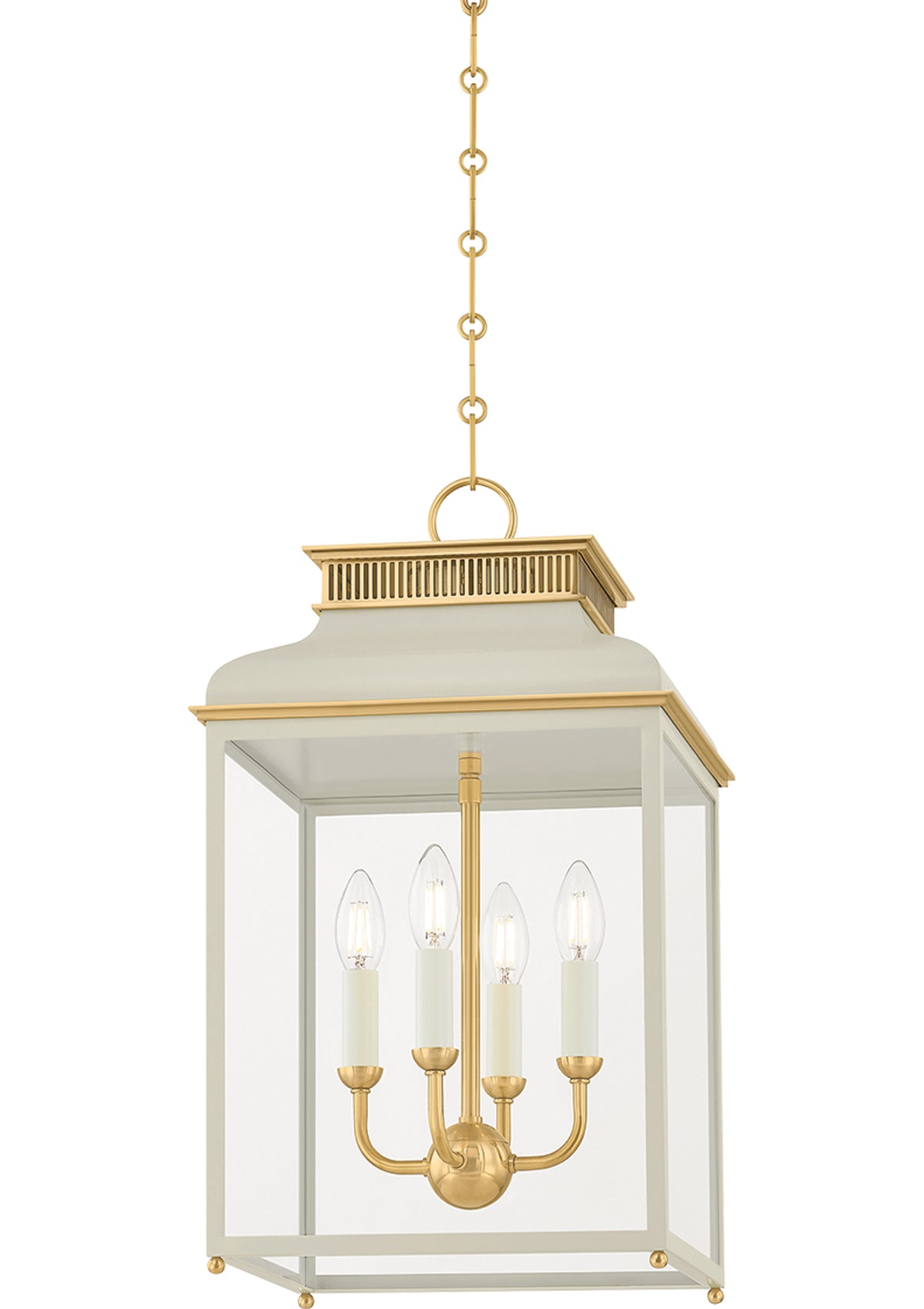 Houghton Lantern – Aged Brass / Off-White, 12.75" W