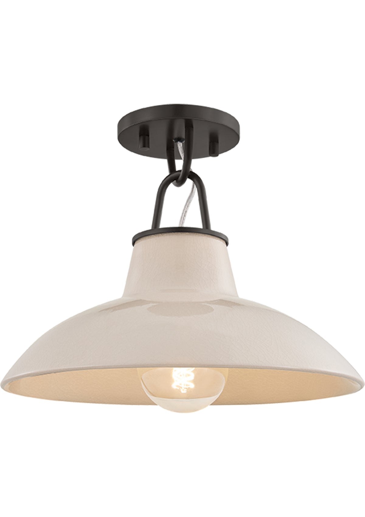 Pottersville Flush Mount – Distressed Bronze / Ceramic Ivory Crackle, 12.5" W