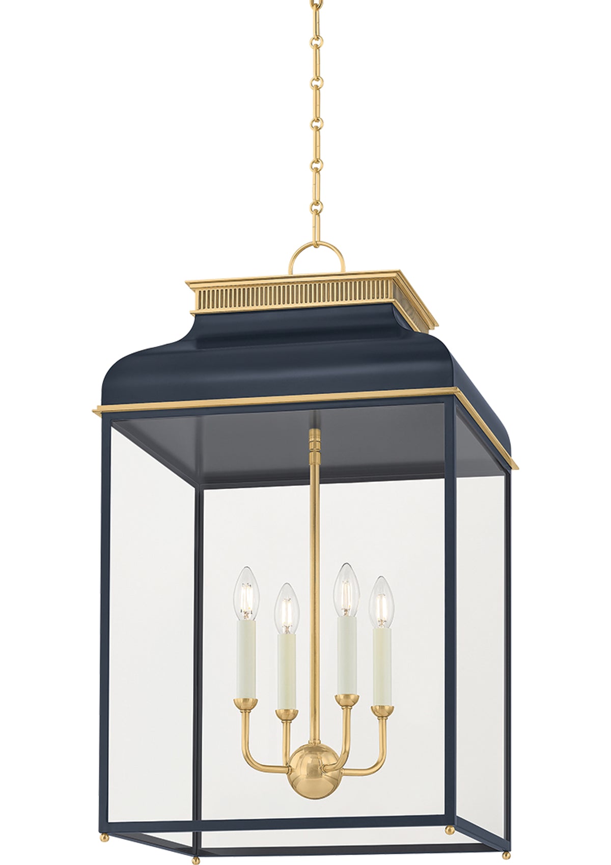 Houghton Lantern – Aged Brass / Darkest Blue, 19" W