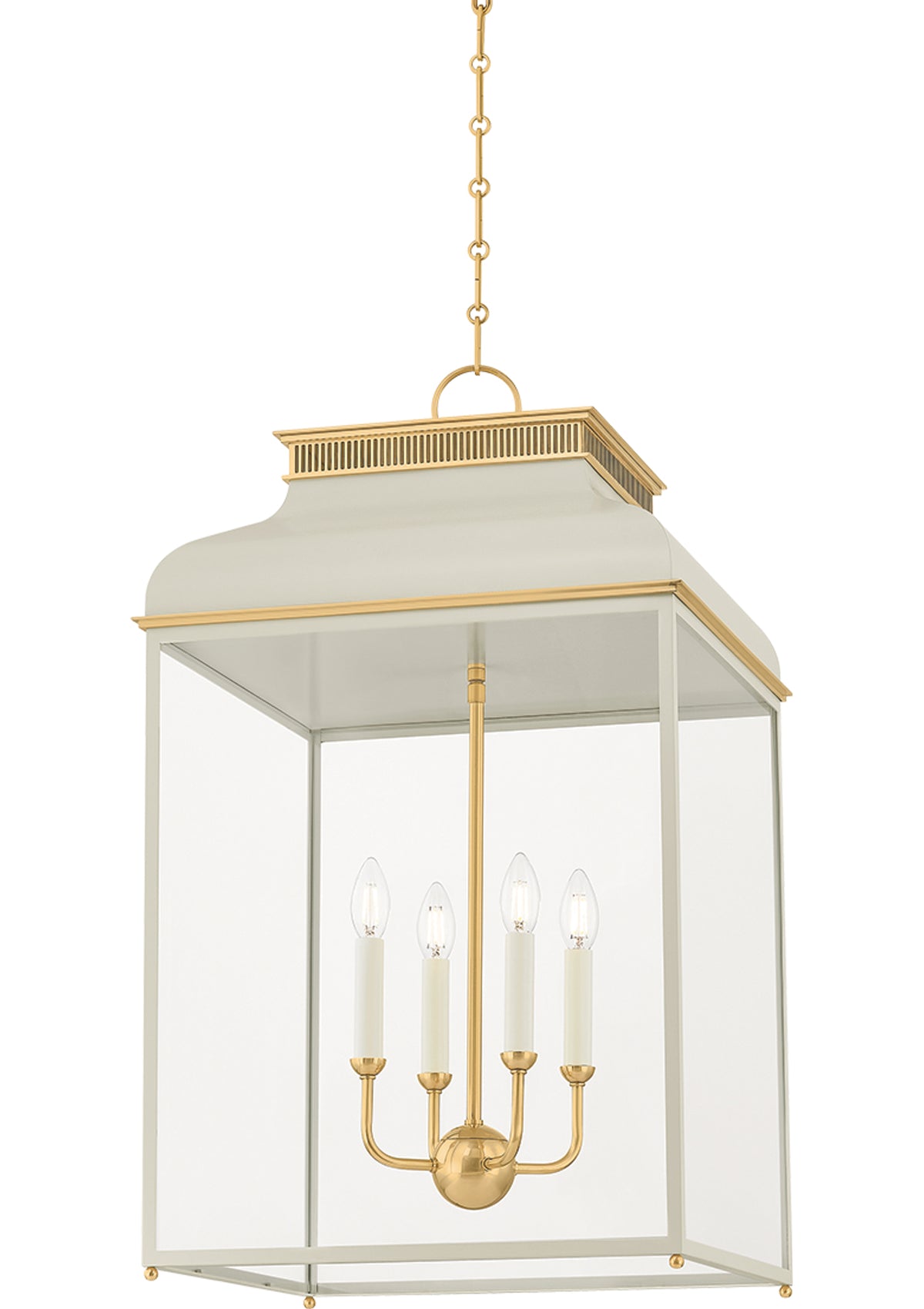 Houghton Lantern – Aged Brass / Off-White, 19" W