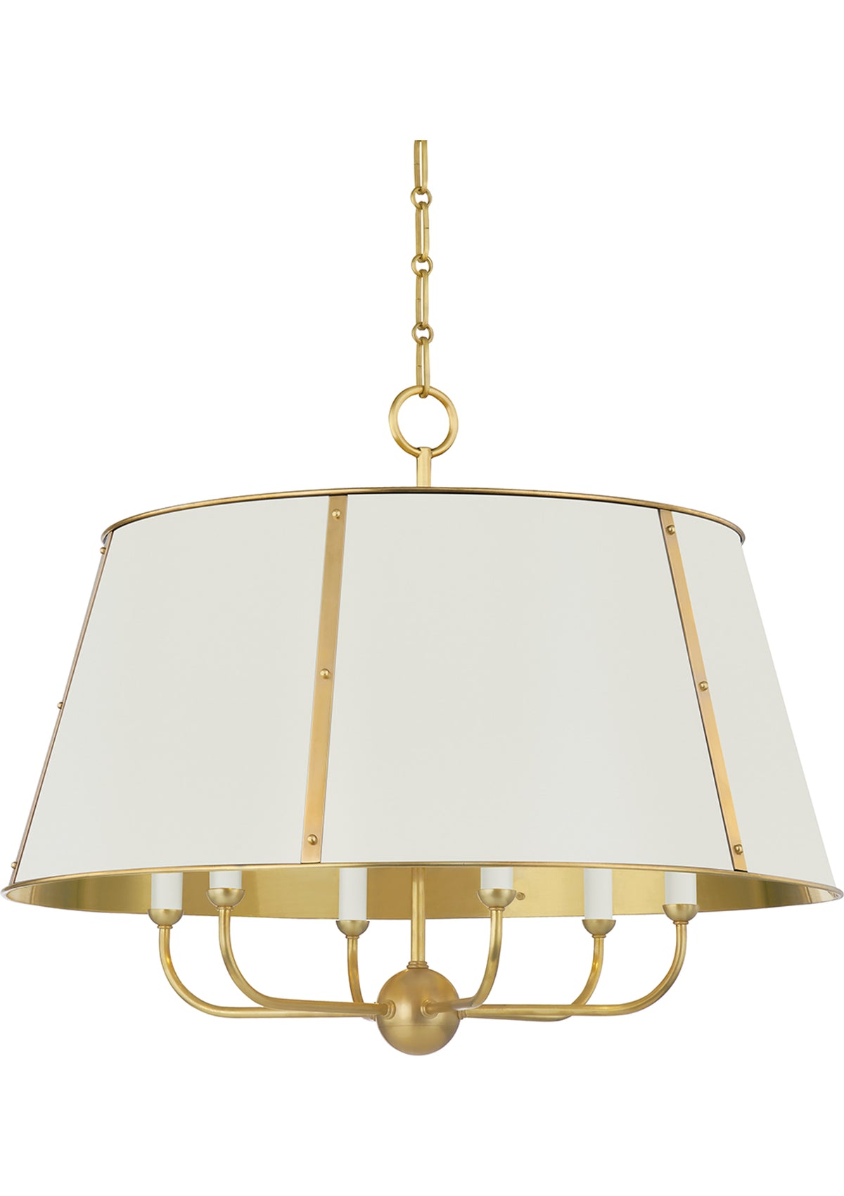 Cambridge Chandelier – Aged Brass / Off-White, 28.5" W