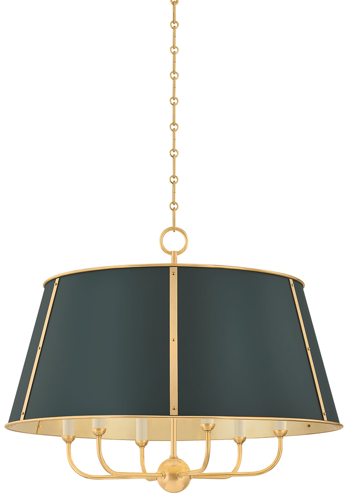 Cambridge Chandelier – Aged Brass / Soft Studio Green, 28.5" W
