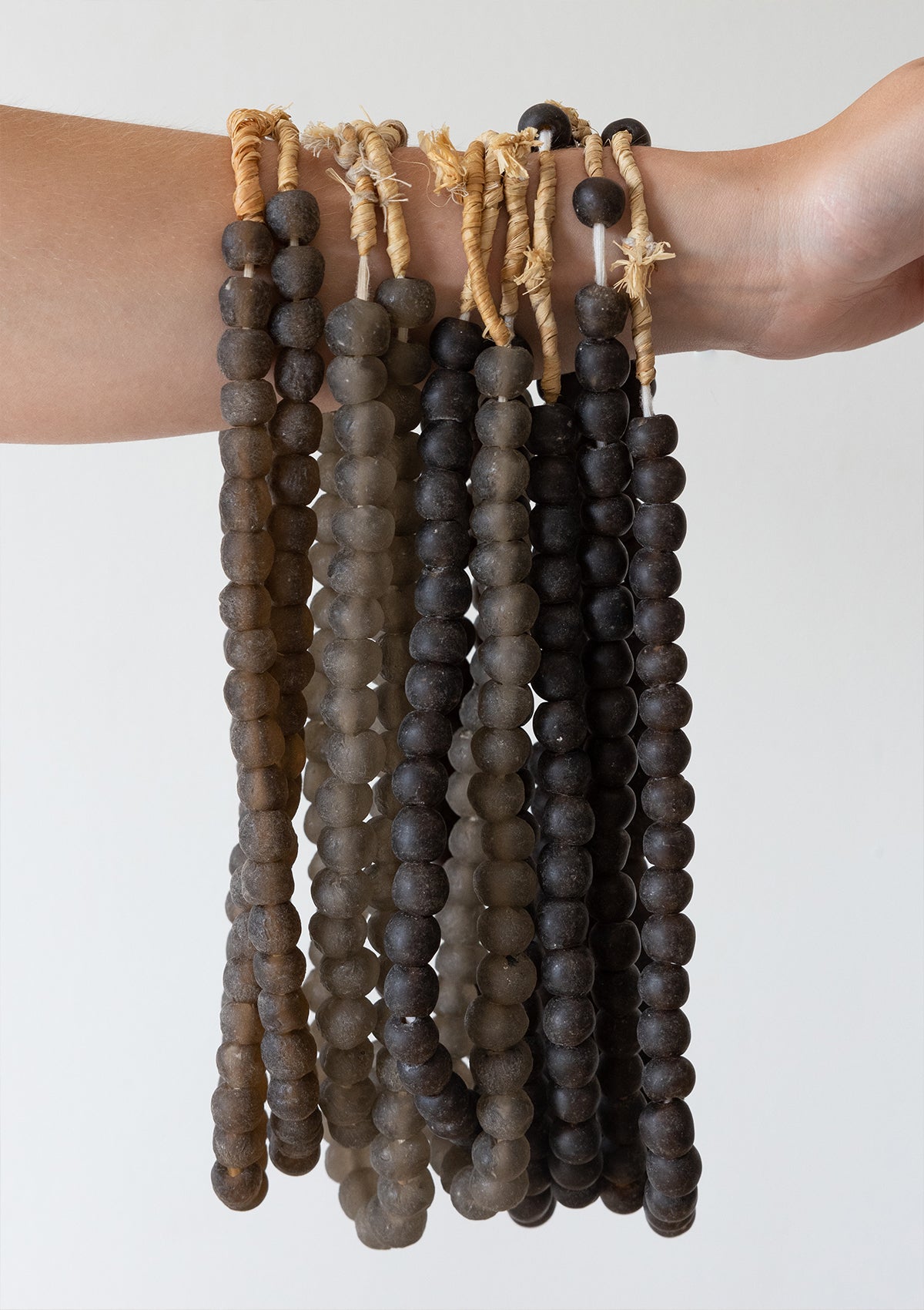 Wood Bead Garland with Grey Recycled Glass Beads