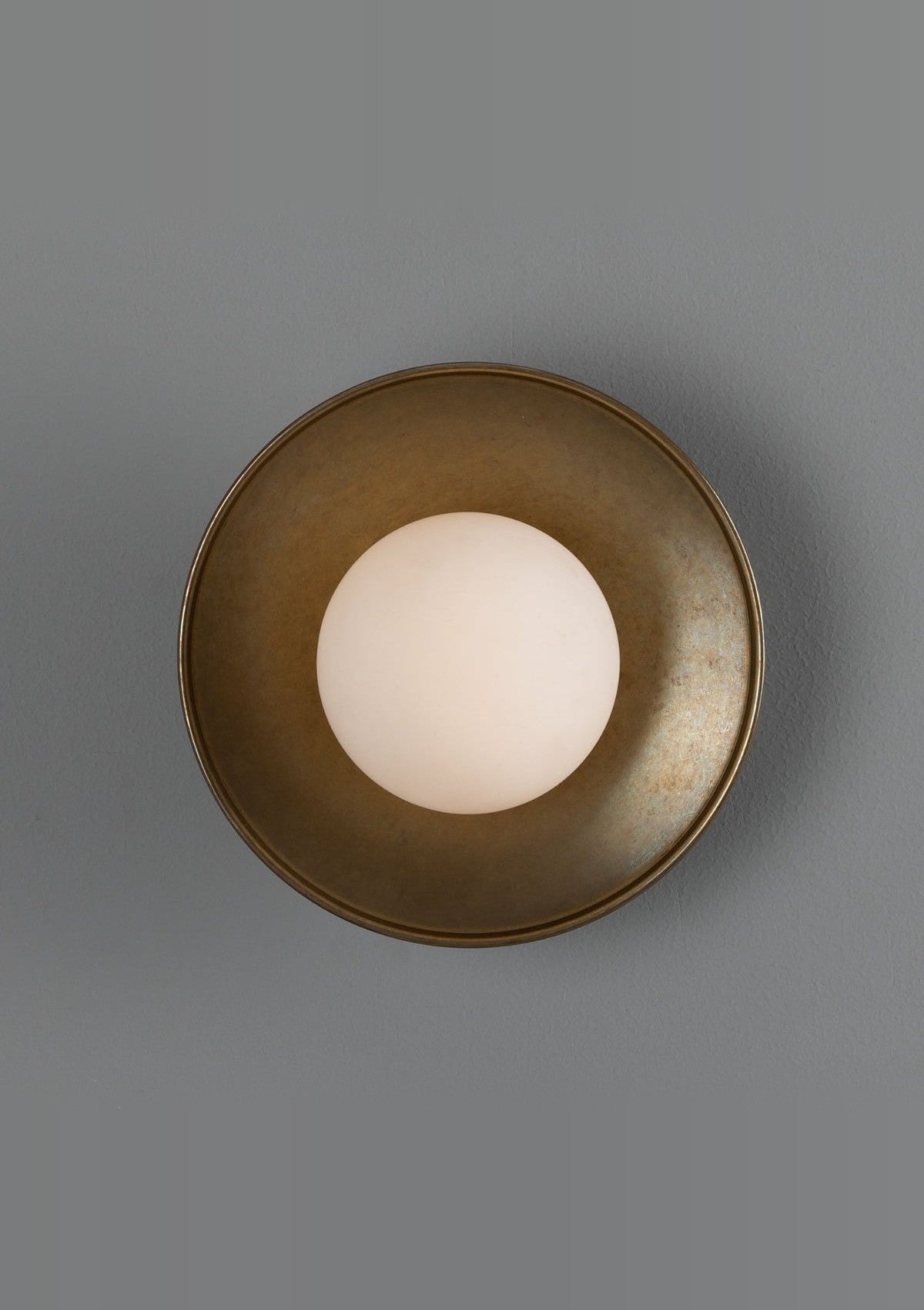 Aosta Brass Disc Bathroom Wall Sconce with Glass Globe – Opal Glass