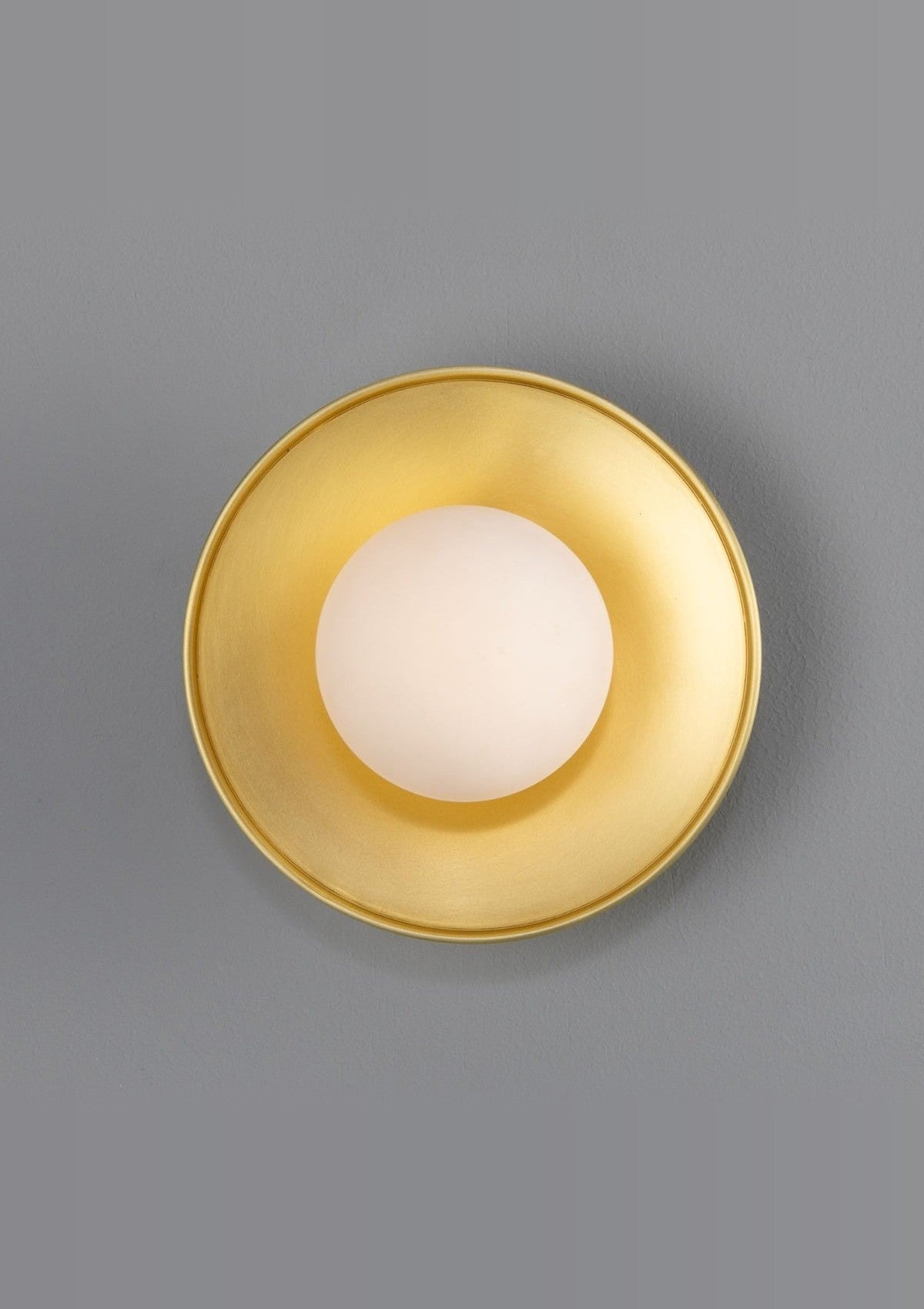 Aosta Brass Disc Bathroom Wall Sconce with Glass Globe – Opal Glass