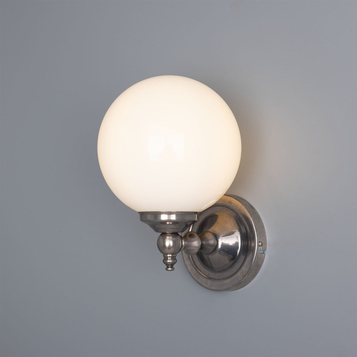 Cloghan Traditional Brass and Opal Glass Globe Wall Sconce – Antique Silver
