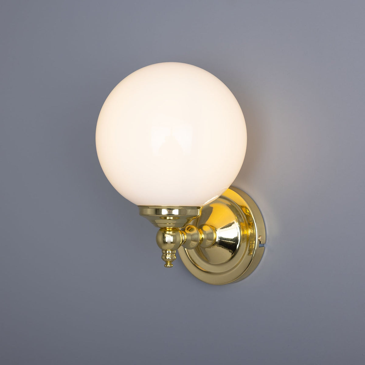 Cloghan Traditional Brass and Opal Glass Globe Wall Sconce – Polished Brass