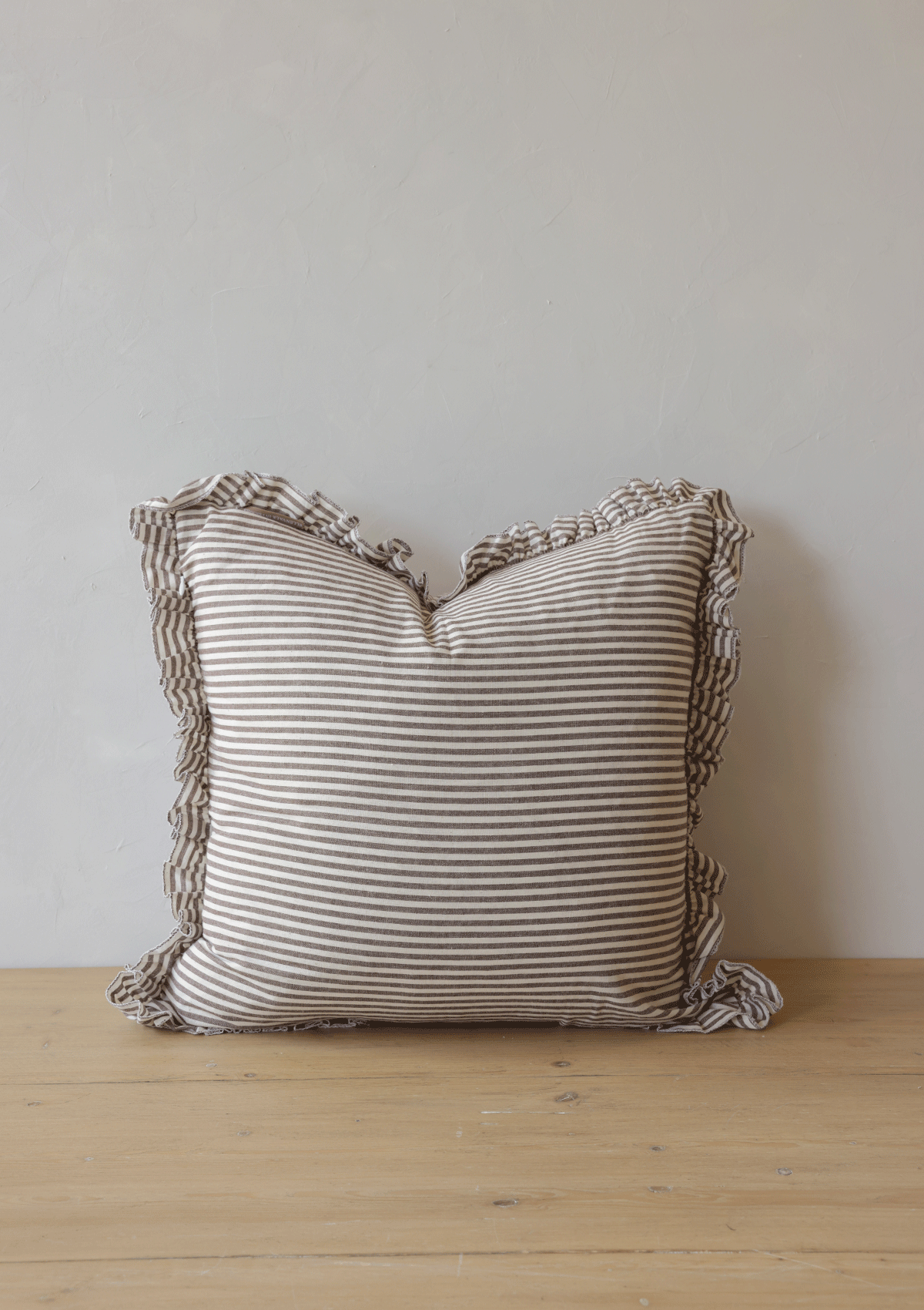 Cocoa Stripe Ruffle Pillow Cover