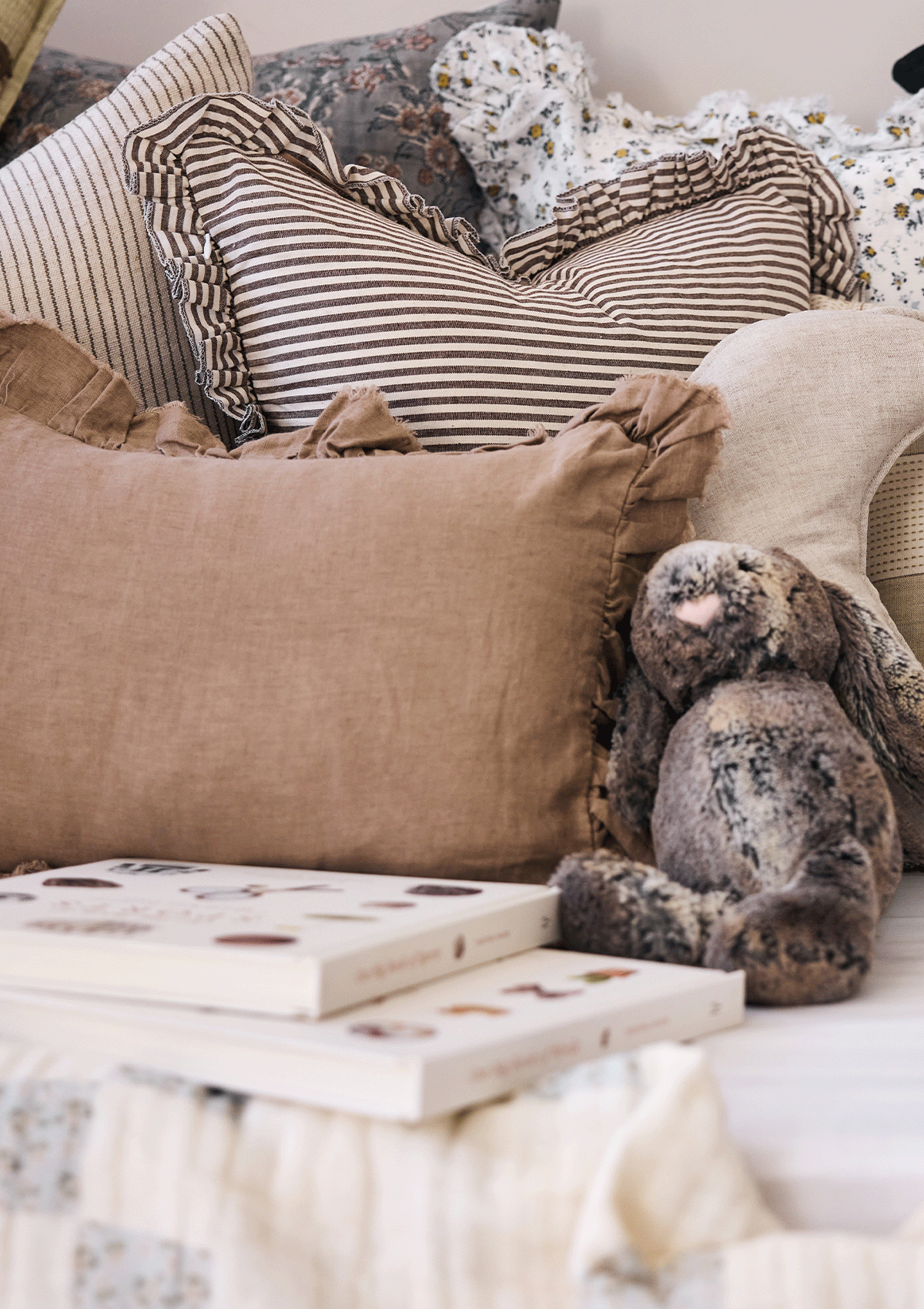Fawn Ruffled Linen Pillow Cover