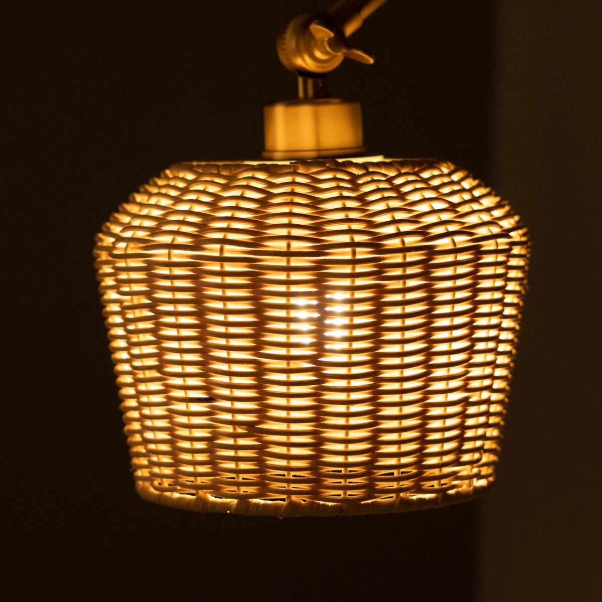 Manila Adjustable Arm Wall Sconce with Small Rattan Shade – Rattan Detail