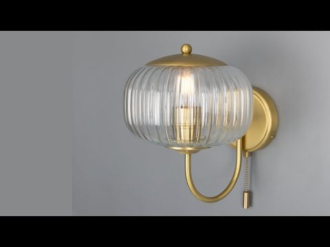 Nehir Reeded Glass Wall Sconce with Pull Switch