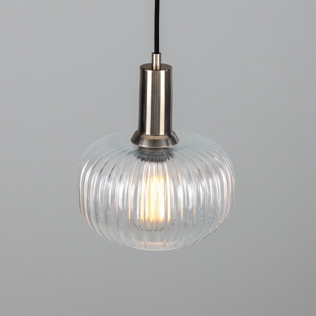 Nehir Reeded Glass and Brass Pendant – Antique Silver