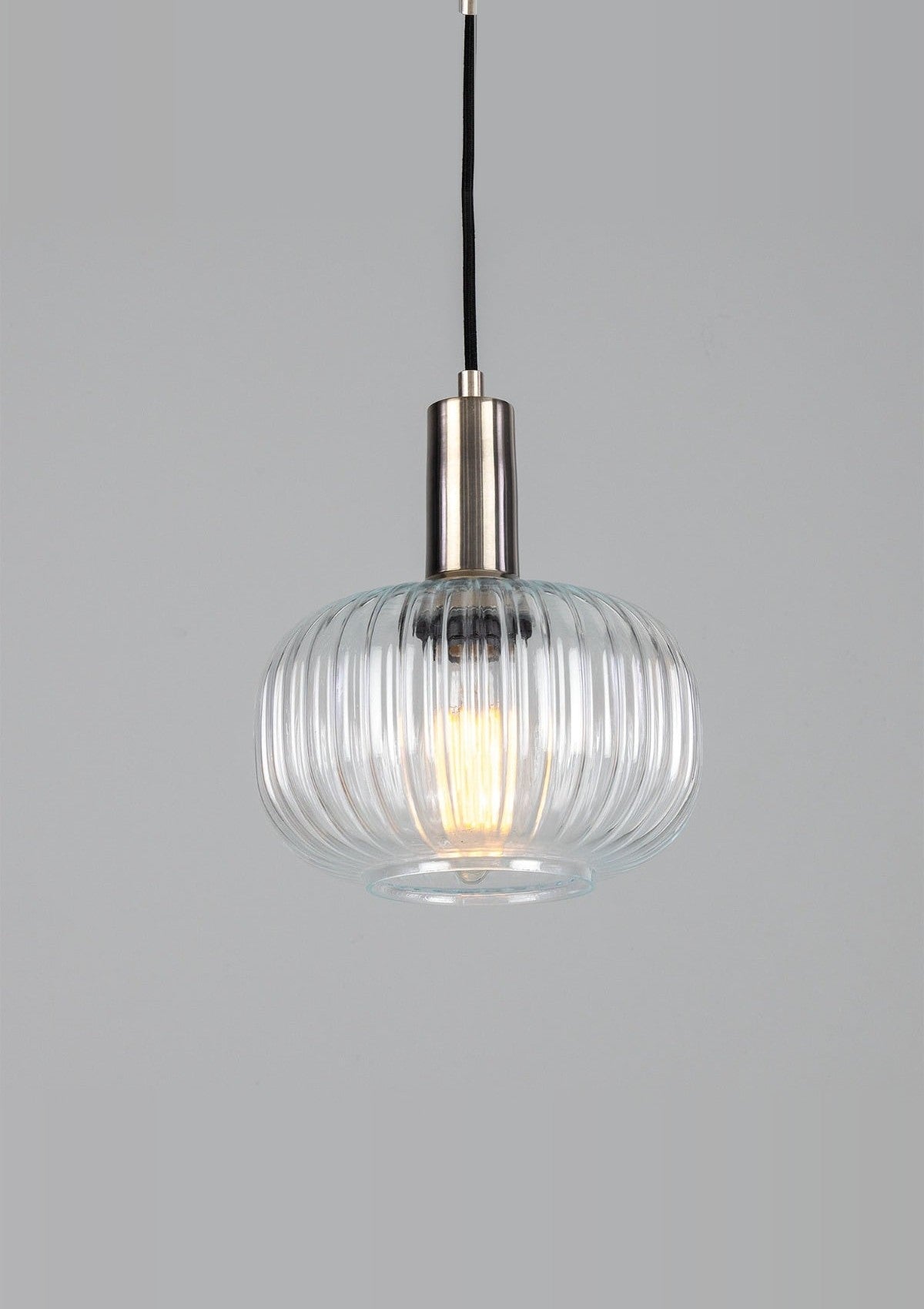 Nehir Reeded Glass and Brass Pendant – Antique Silver
