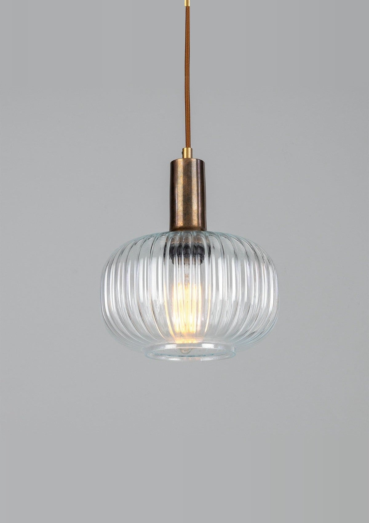 Nehir Reeded Glass and Brass Pendant – Antique Brass