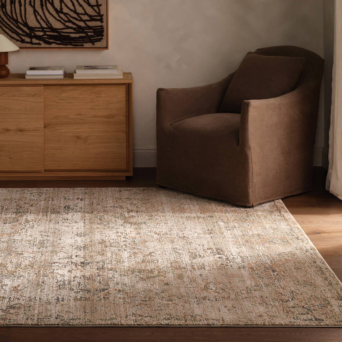 Patterned Silence Emery Rug – PSE02 – room scene