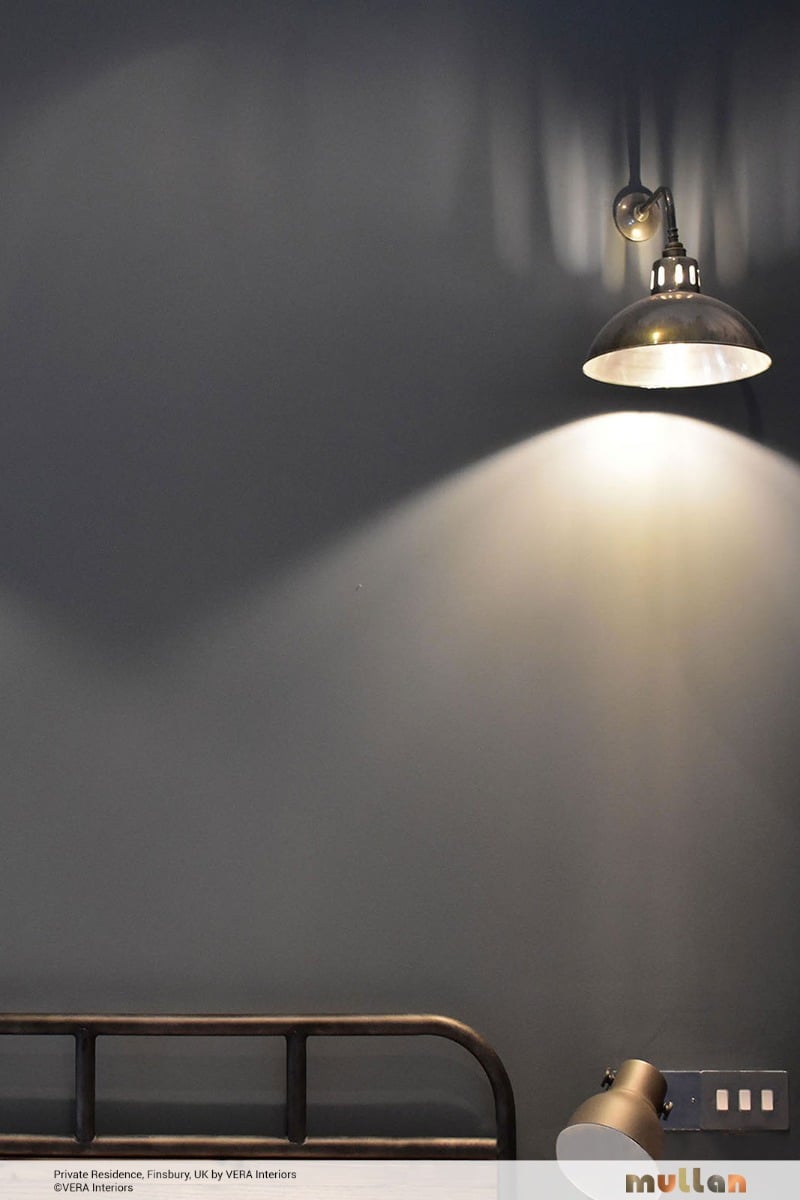 Paris Industrial Brass Dome Wall Sconce – United Kingdom. Design by Vera Interiors.