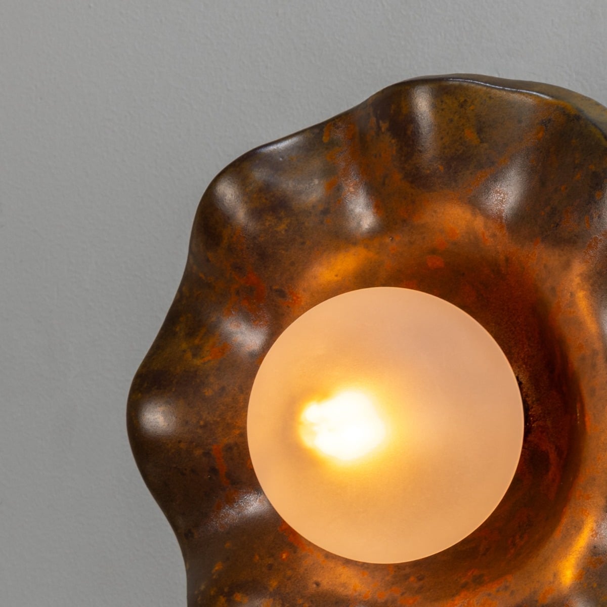 Rivale Wall Sconce with Wavy Ceramic Shade, Rust Iron
