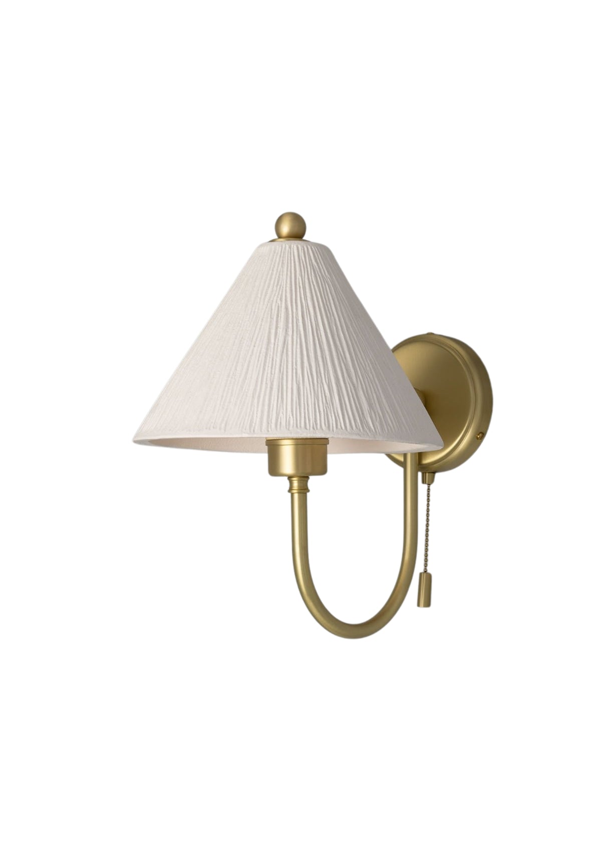 Tilia Organic Ceramic Cone Wall Sconce, Matte White Striped – Satin Brass