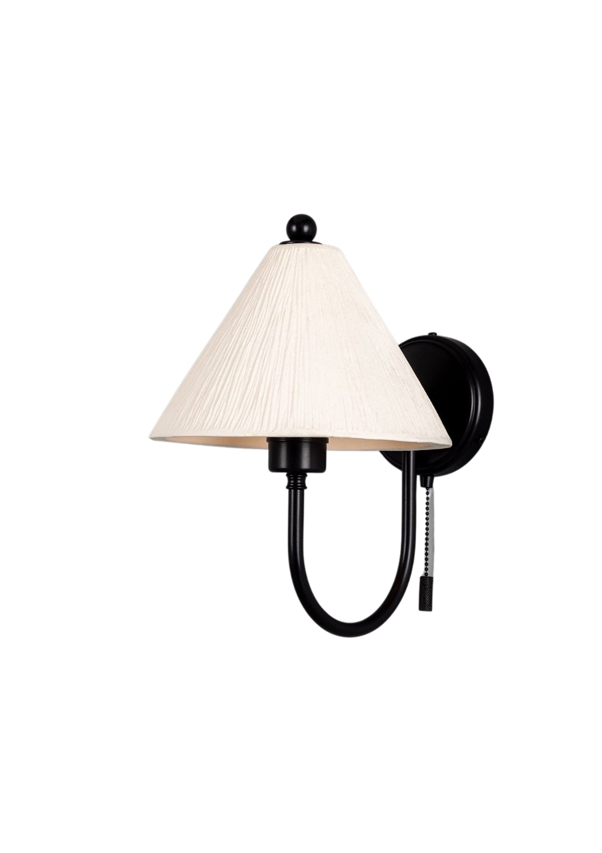 Tilia Organic Ceramic Cone Wall Sconce, Matte White Striped – Powder-Coated Matte Black