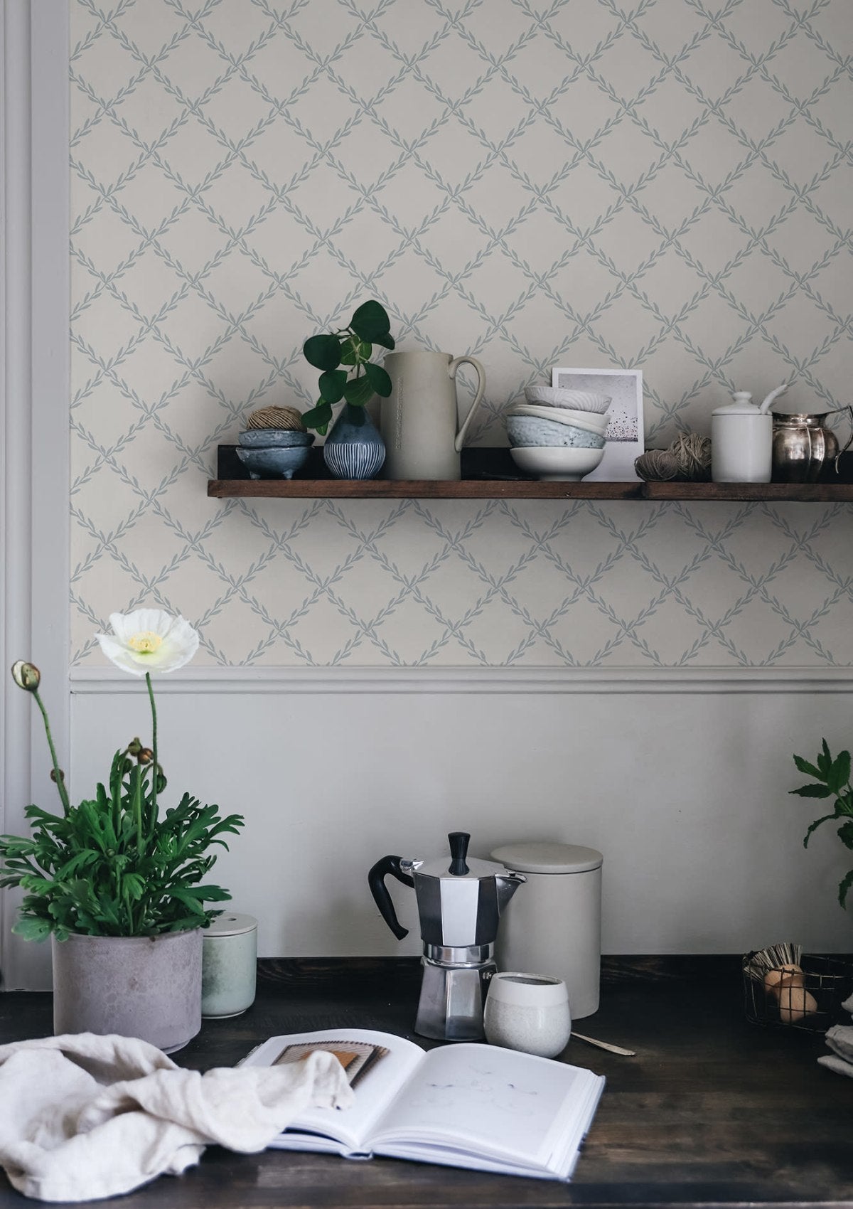 Trellis Wallpaper in Misty Blue