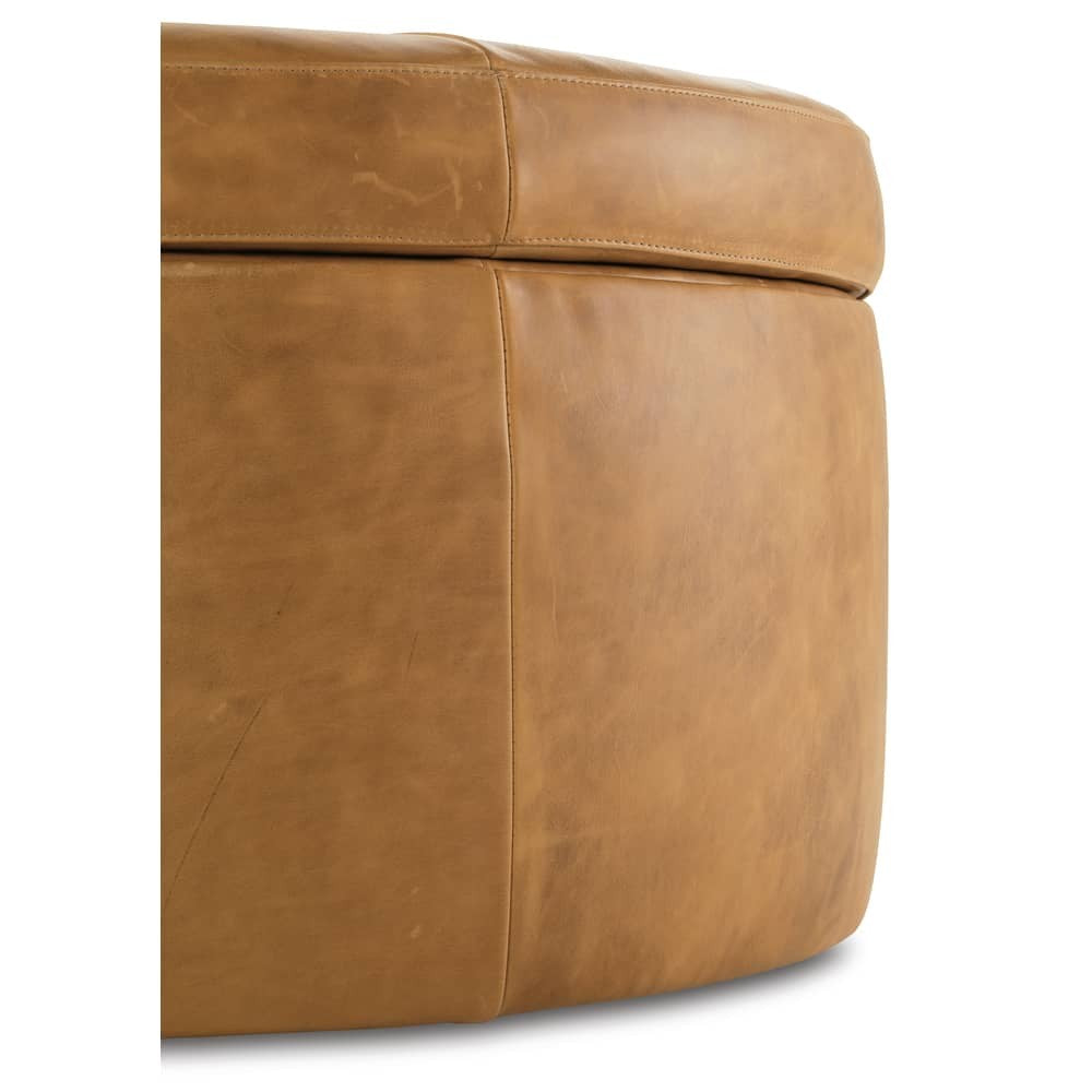 Cyrus 36" Round Leather Storage Ottoman