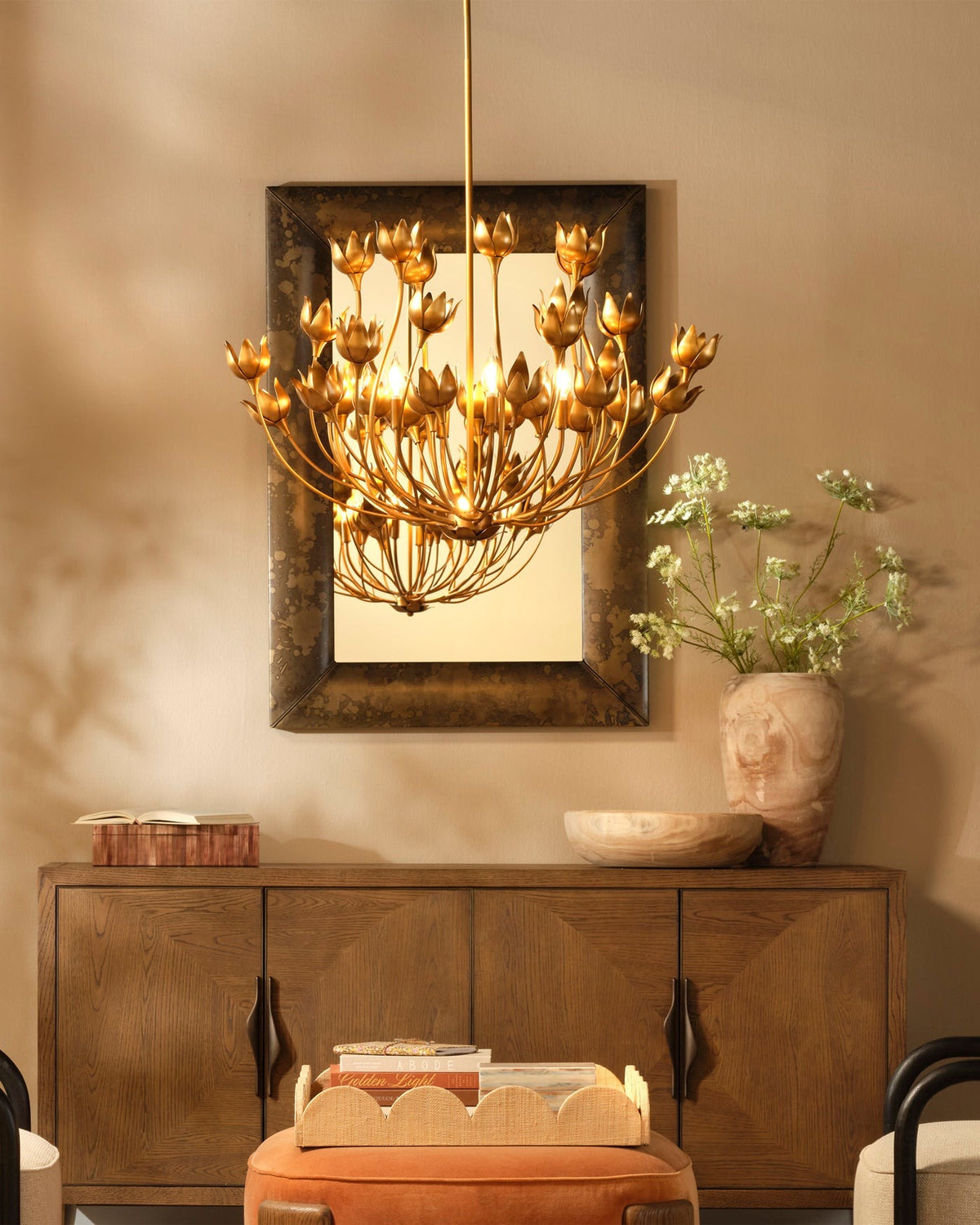 Dogwood Chandelier in Antique Brass