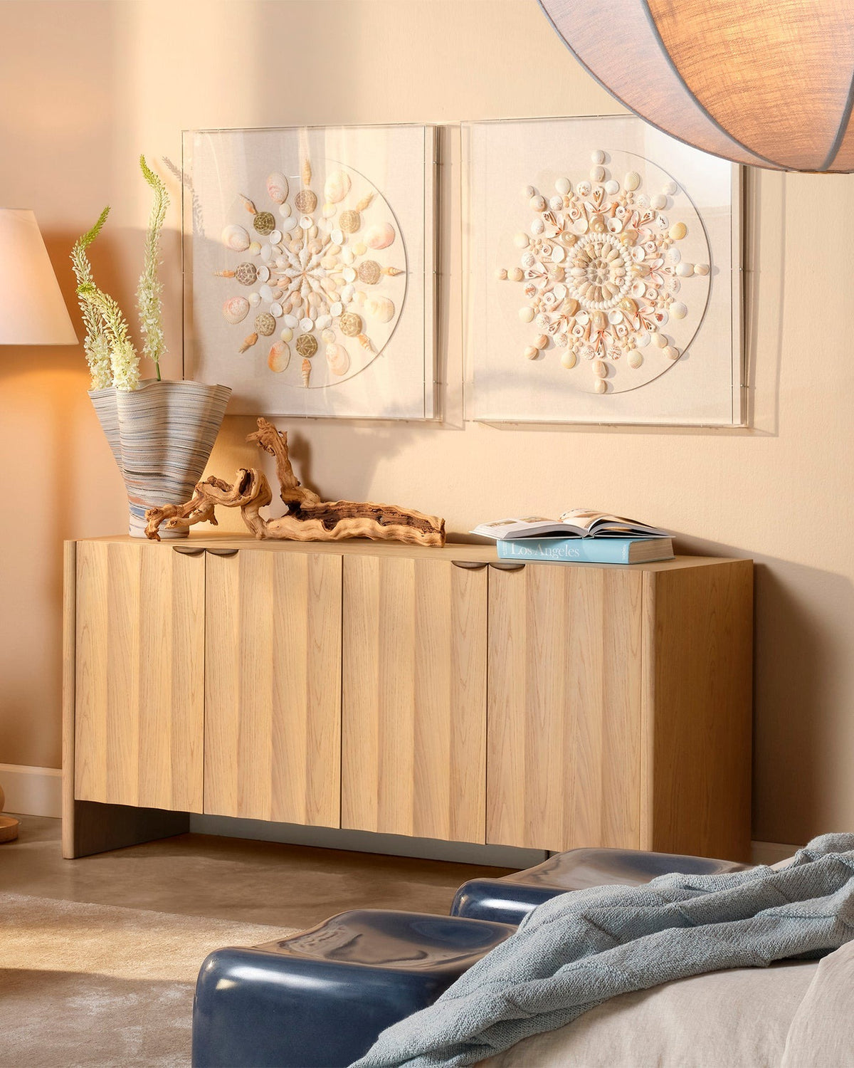 Finley Fluted Four Door Credenza in Natural