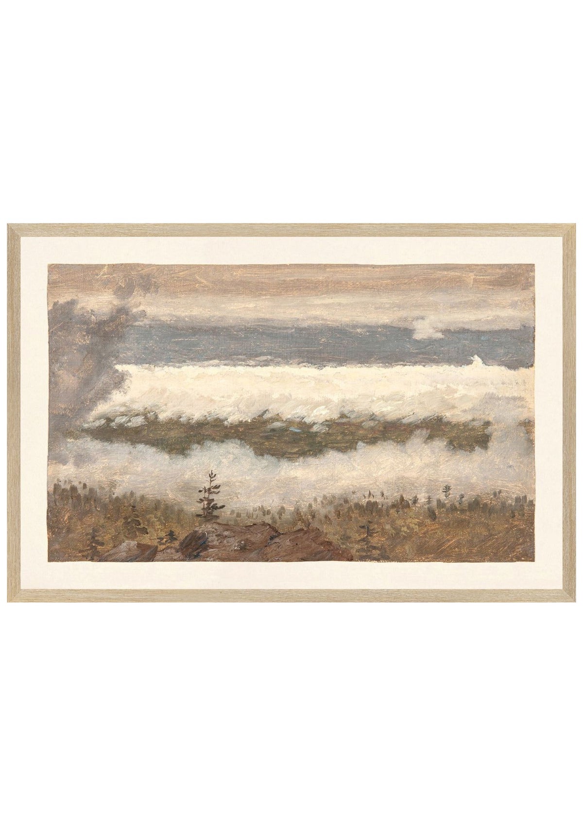 Hudson River School – Clouds from the Catskills C. 1870 – Large / Glass Framed / Light Wood