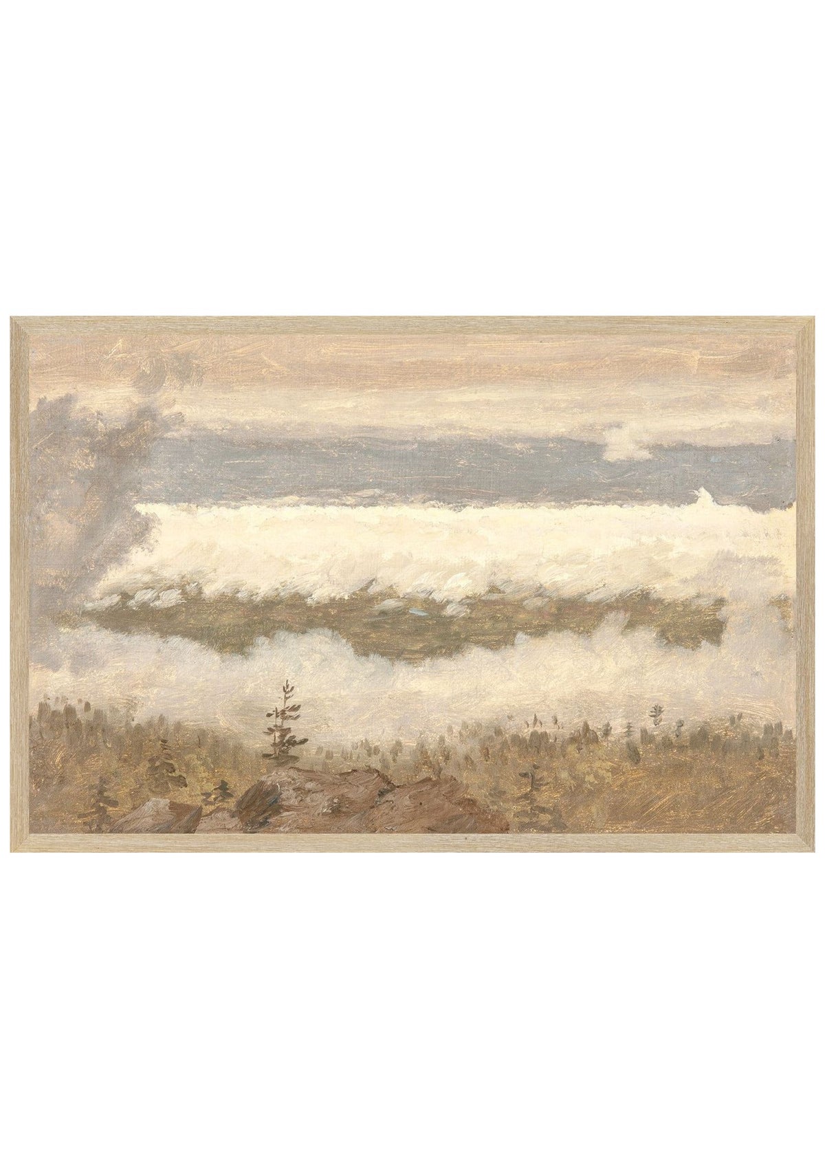 Hudson River School – Clouds from the Catskills C. 1870 – Large / Canvas on Board / Light Wood