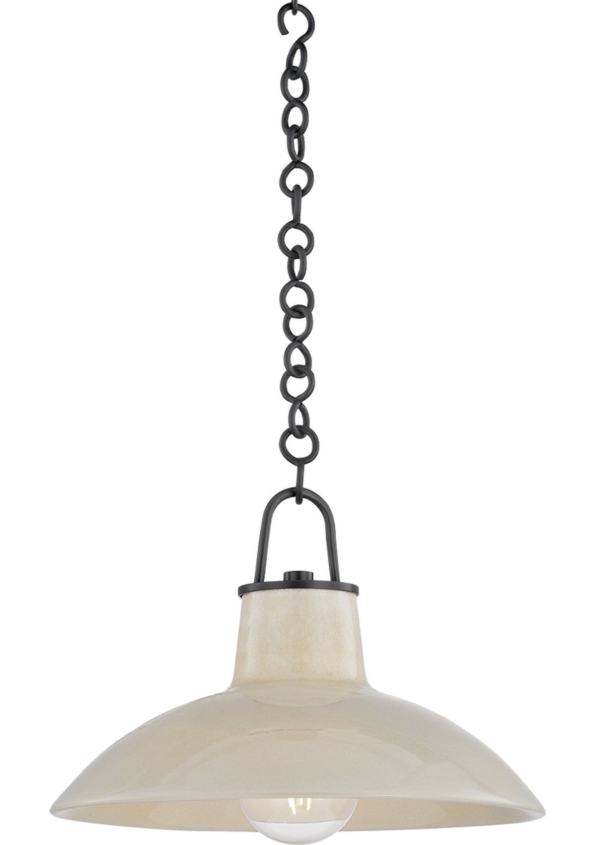 Pottersville Pendant – 12.5" W in Distressed Bronze / Ceramic Ivory Crackle