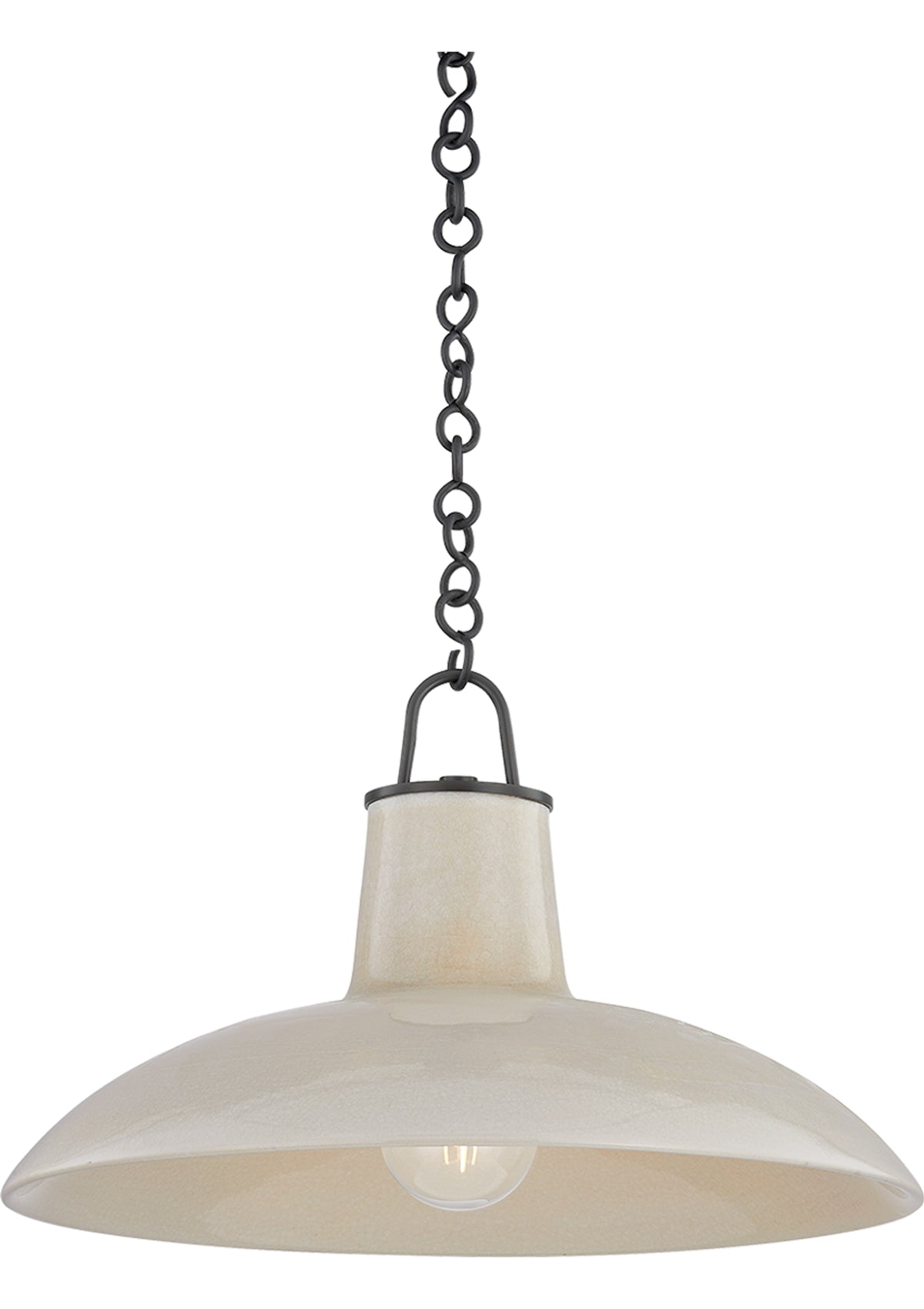 Pottersville Pendant – 18" W in Distressed Bronze / Ceramic Ivory Crackle