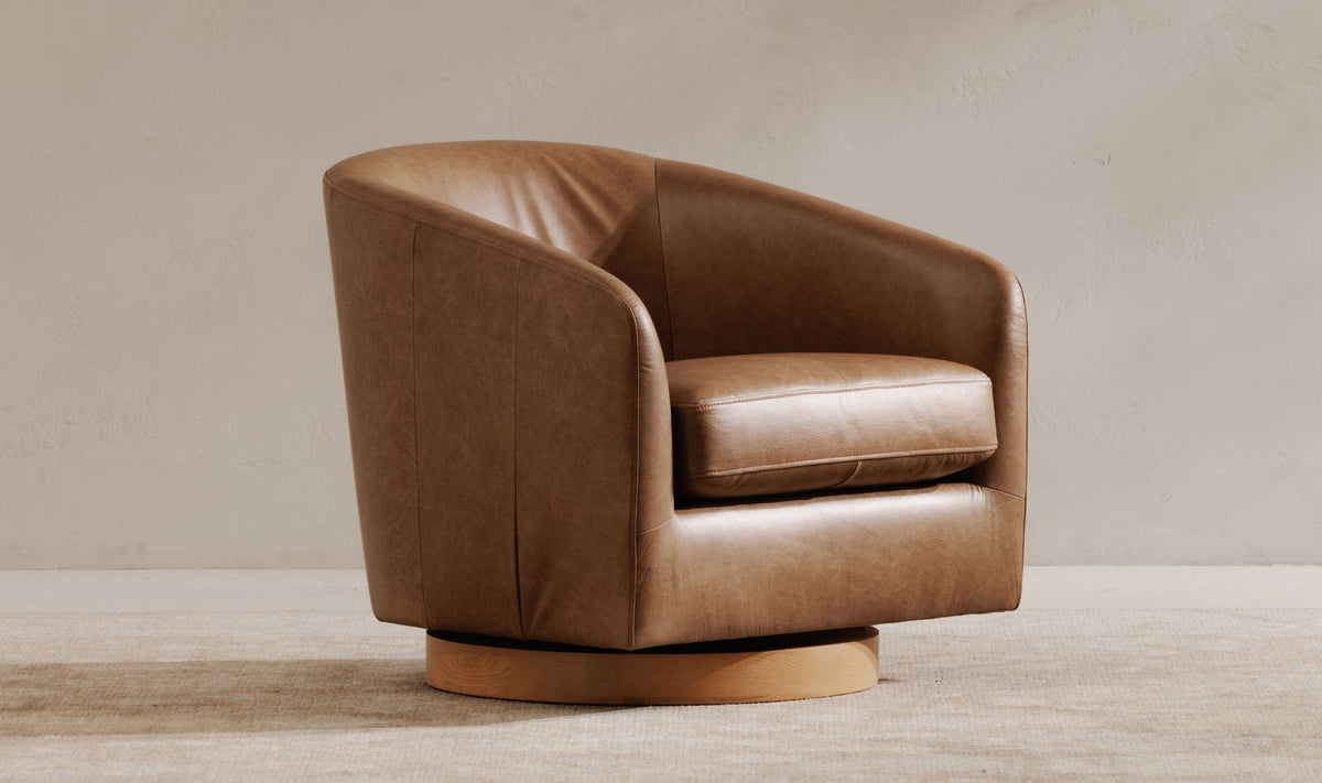 Oscy Leather Swivel Chair - Tan