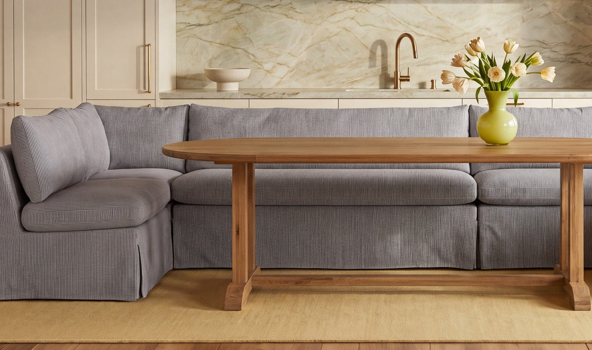 Fable Slipcover Dining Banquette L-Shape 100.5" - Navy Stripe