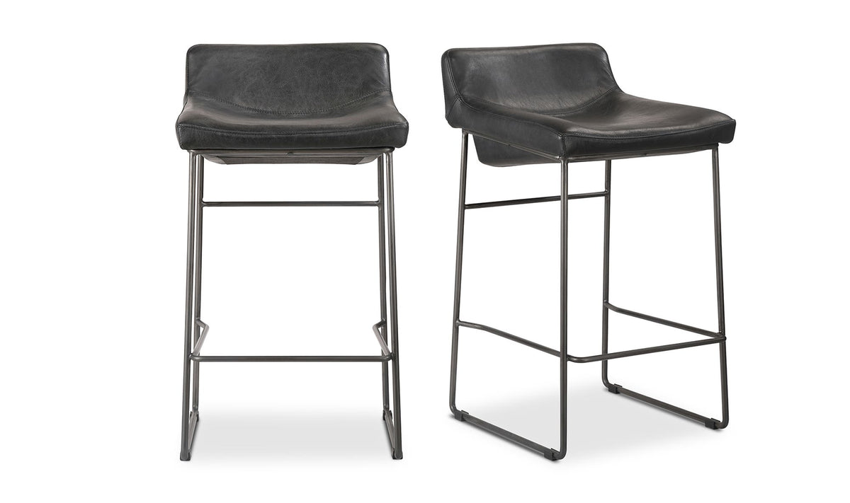 Starlet Counter Stool Onyx Leather - Set of Two - Black