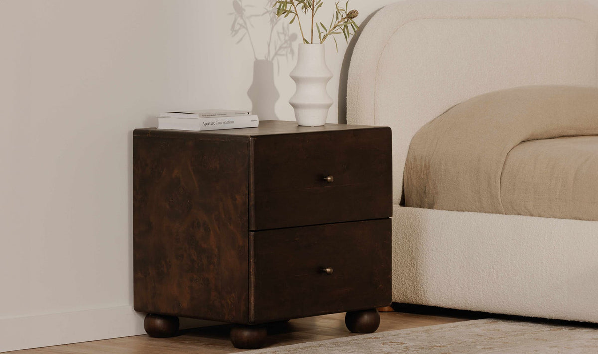 York Nightstand - Dark Brown Burl