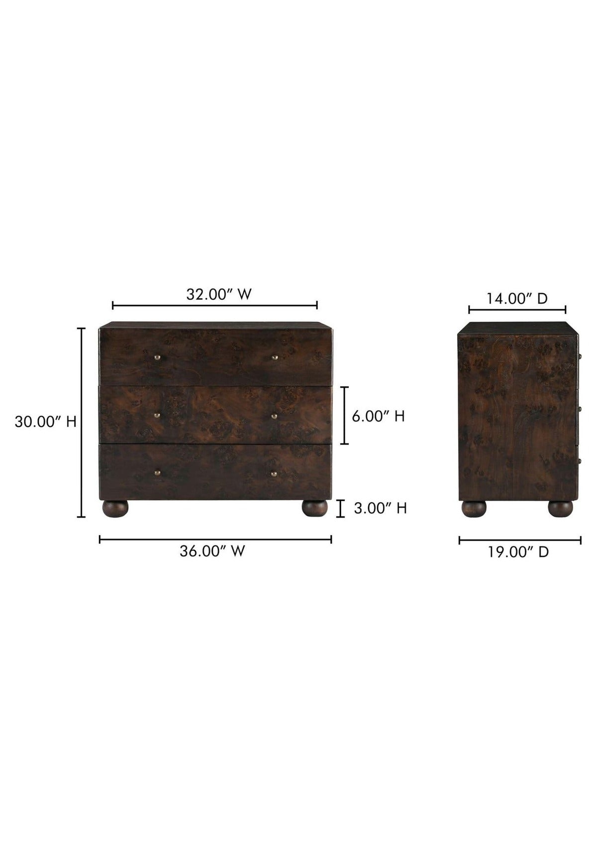 York 3 Drawer Nightstand - Dark Brown Burl