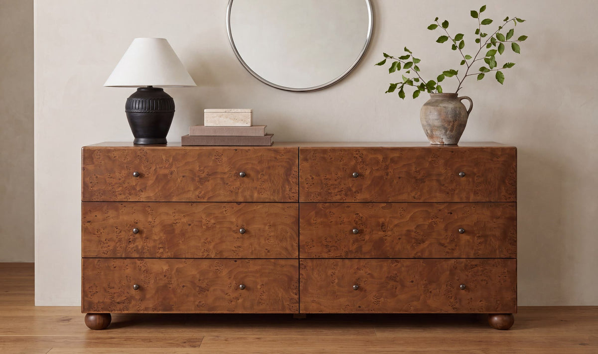 York 6 Drawer Dresser - Warm Brown Burl