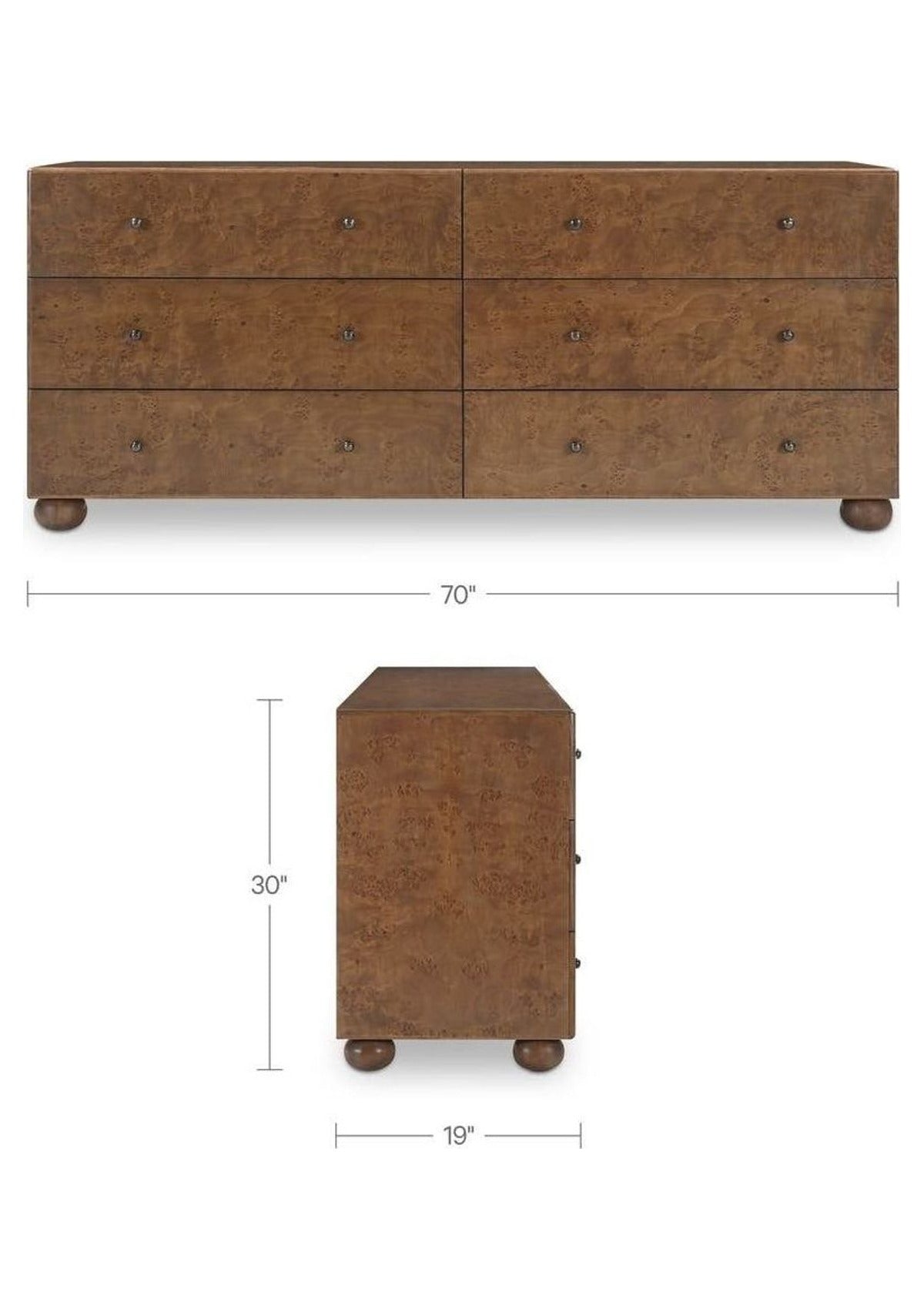 York 6 Drawer Dresser - Warm Brown Burl
