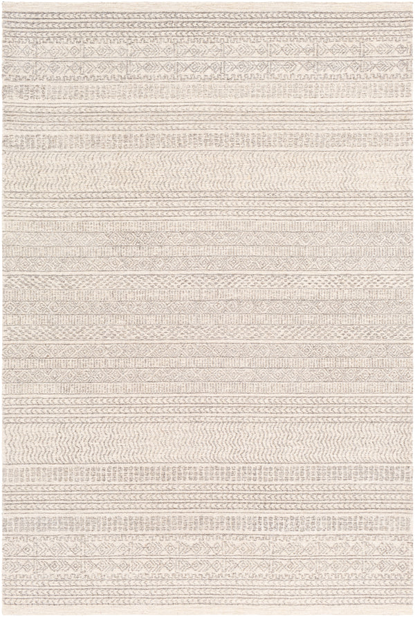 The Pakse Rug is made up of cream, camel, taupe, dark brown, and medium grey tones. 
