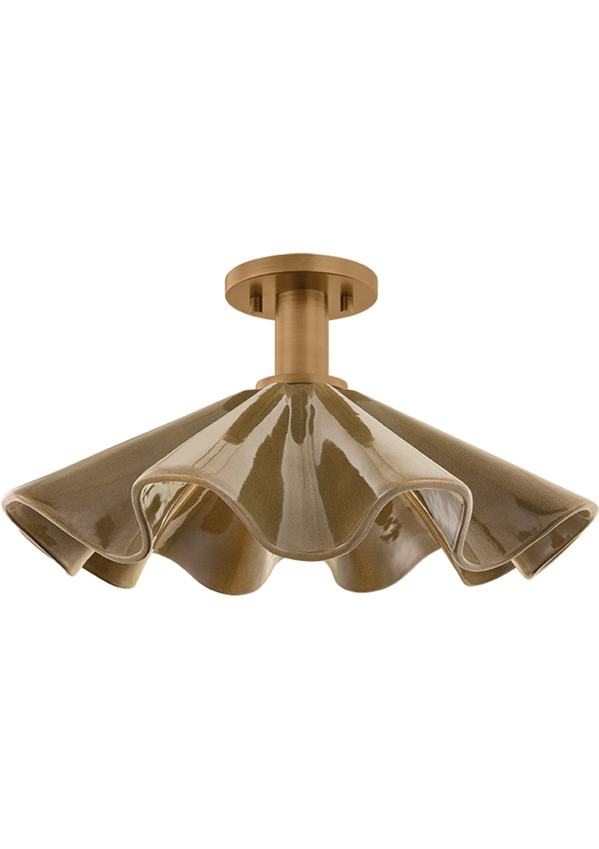 Libertyville Semi Flush – Patina Brass / Light Nori Ceramic, 17.75" W
