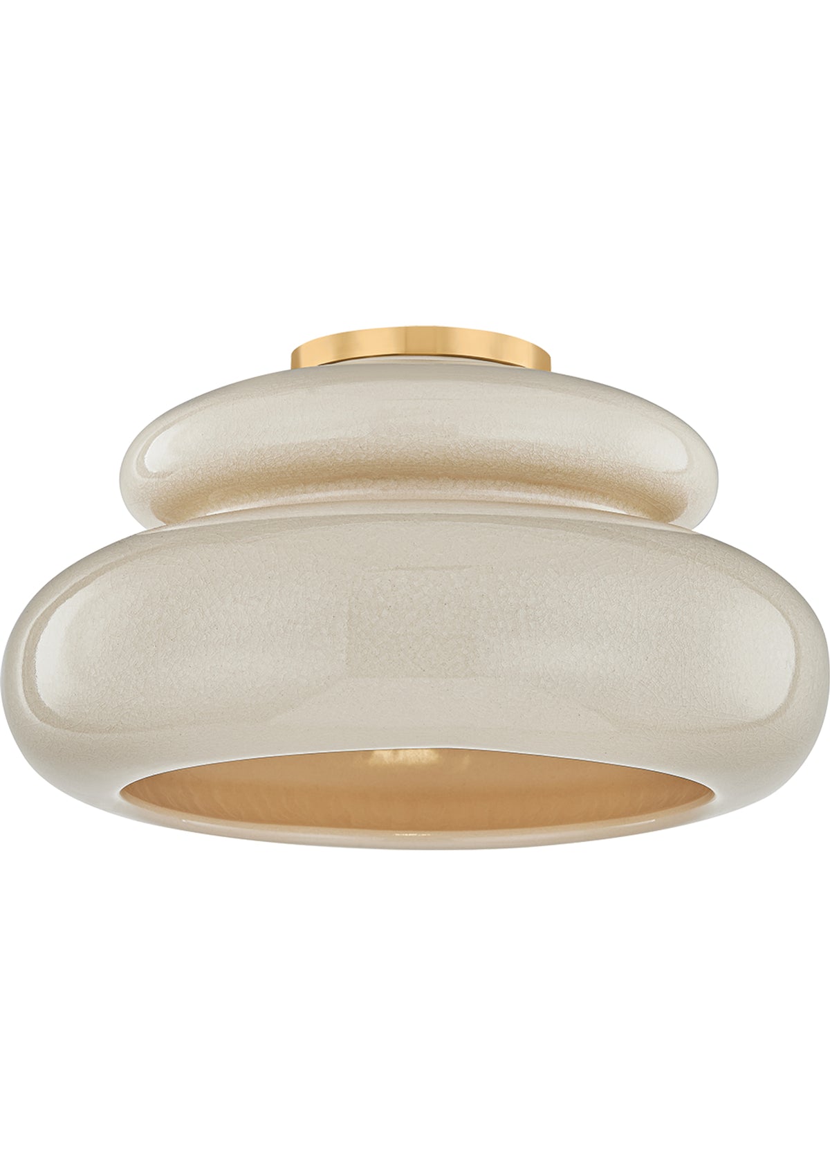 Pia Flush Mount – Aged Brass / Ceramic Butter Crackle, 16" W