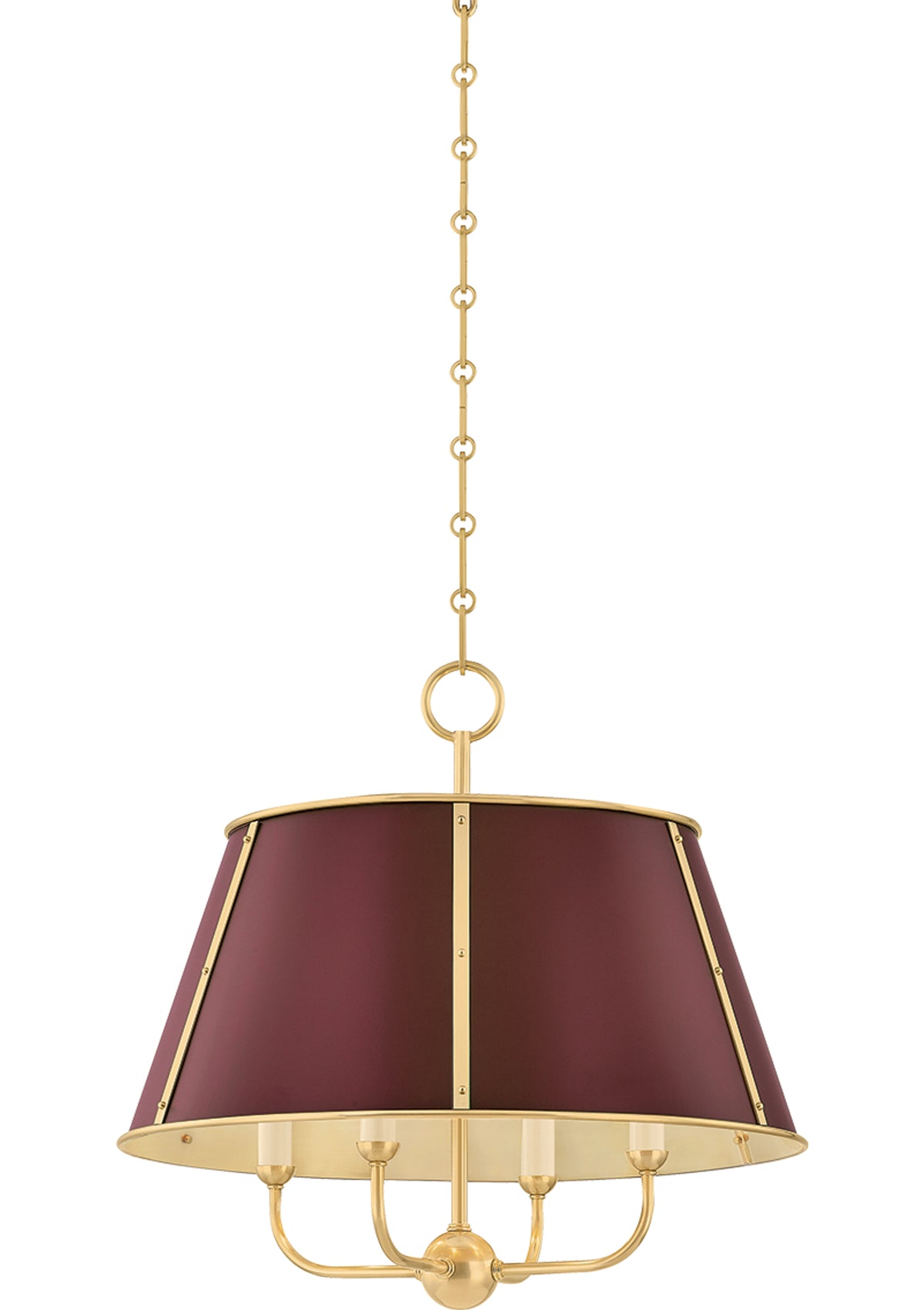 Cambridge Chandelier – Aged Brass / Soft Crimson, 20.25" W