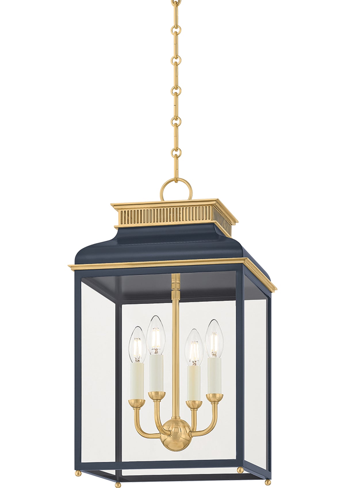 Houghton Lantern – Aged Brass / Darkest Blue, 12.75" W