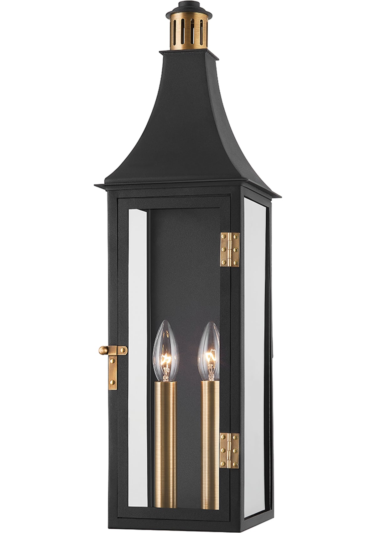Wes Exterior Wall Sconce – Patina Brass / Texture Black, 7" W