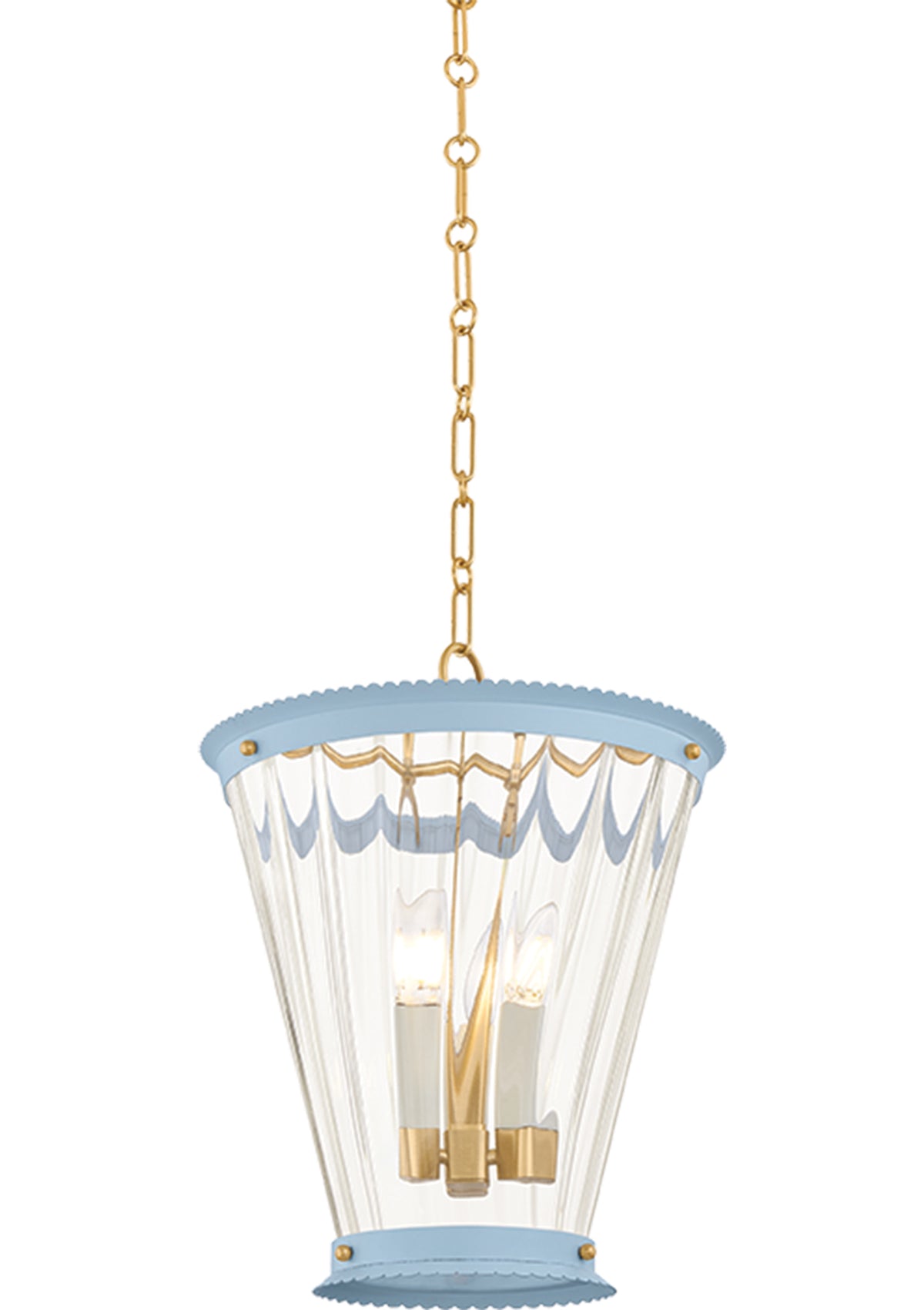Lucretia Lantern – Aged Brass / Soft Arctic Blue, 12.75" W