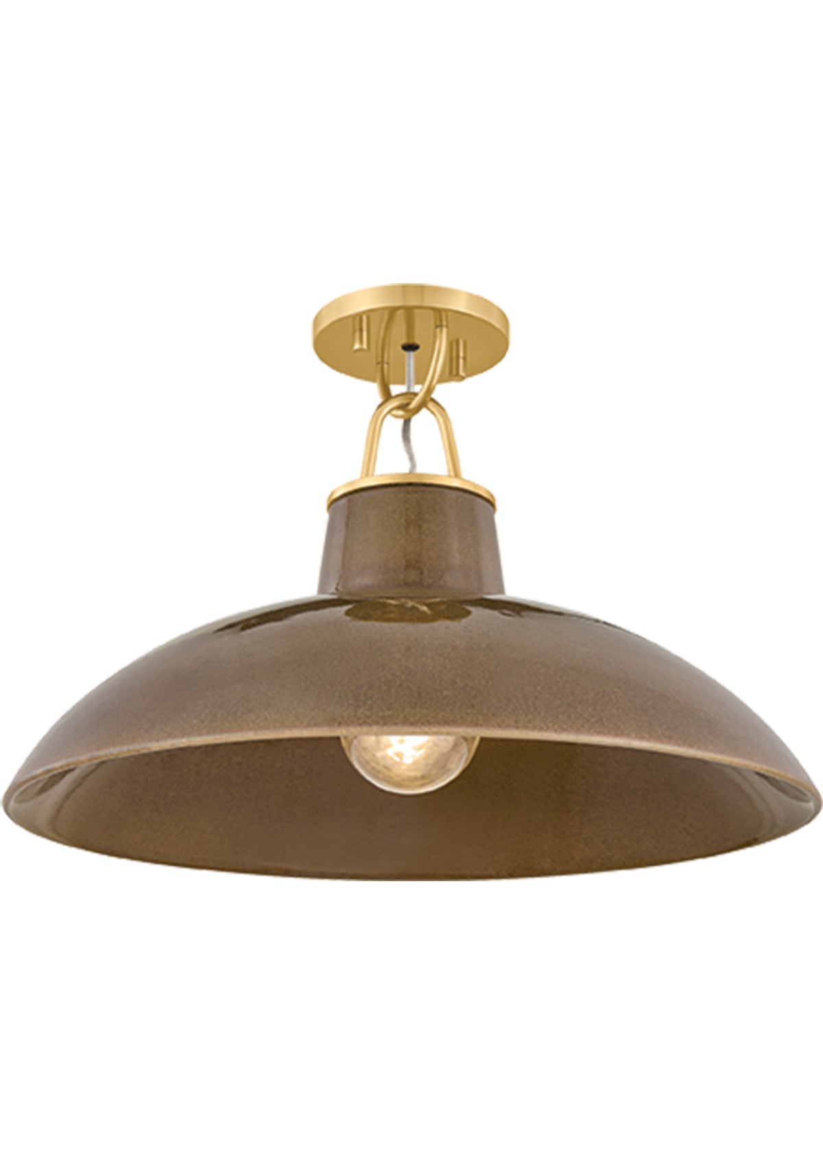 Pottersville Flush Mount – Aged Brass / Ceramic Umber Crackle, 18" W